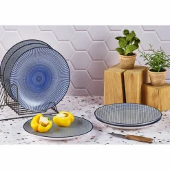 6 Assiettes plates Pattern Dark blue bleu foncé - D.26 cm