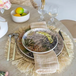 6 Assiettes PlatesCorfou 26Cm En Grès Bleu