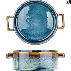 4 Bols à soupe Quintana en porcelaine bleus- D.17x13.5x5 cm