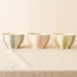 6 Bols Arlequin 70ClEn Grès Blanc RayuresCouleurs Assorties