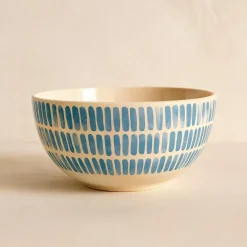 6 Bols Corfu 58ClEn Grès Blanc Avec DesRayures Bleues