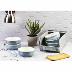 6 Bols Cosmos bleu/blanc nacré - D.15.5 cm