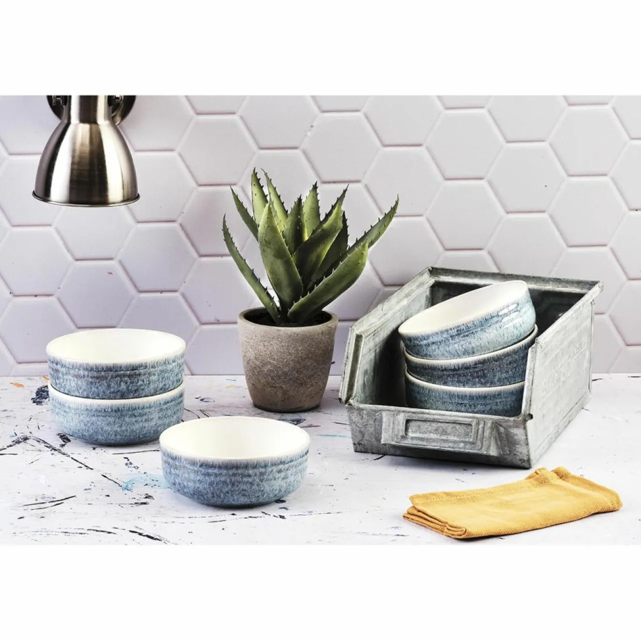 6 Bols Cosmos bleu/blanc nacré - D.15.5 cm