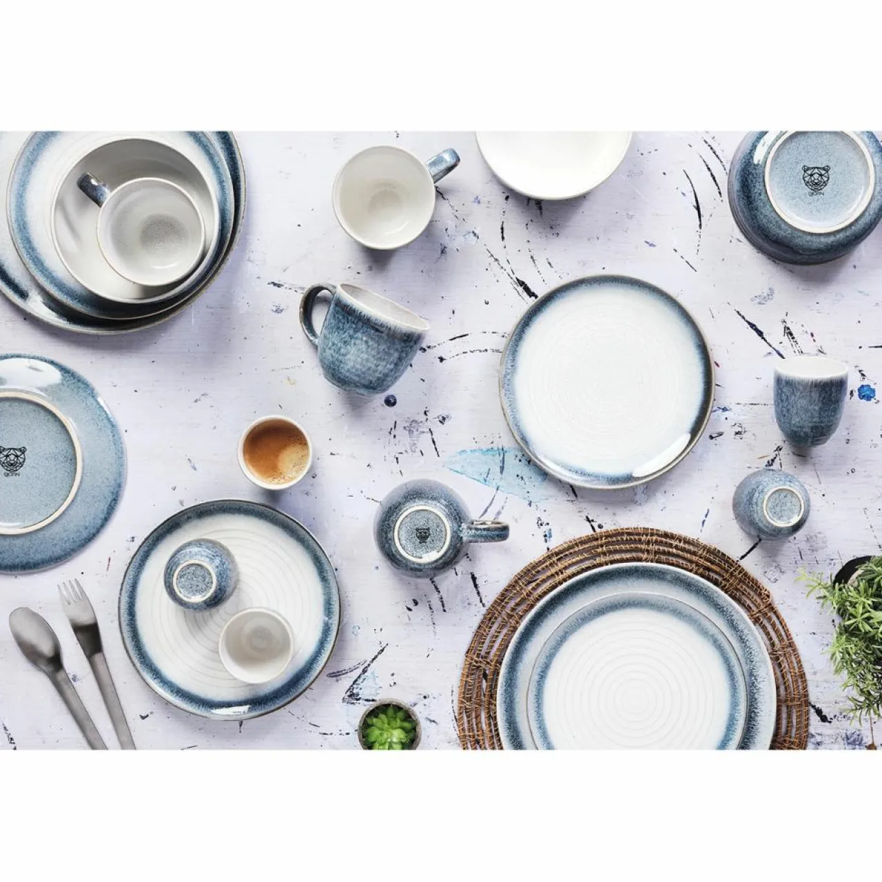 6 Bols Cosmos bleu/blanc nacré - D.15.5 cm