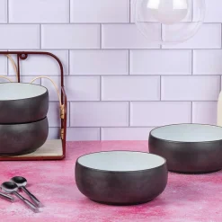 4 Bols en Grès Gourmet blanc granité/noir onyx - 70 cL