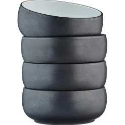 4 Bols en Grès Gourmet blanc granité/noir onyx - 70 cL