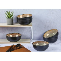 6 Bols en Grès Iris beige/marron - 80 cl