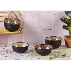 6 Bols en Grès Iris beige/marron - 30 cl