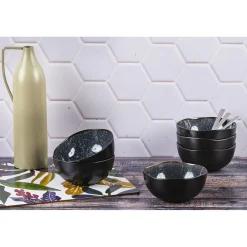6 Bols en Grès Iris bleu foncé - 30 cl
