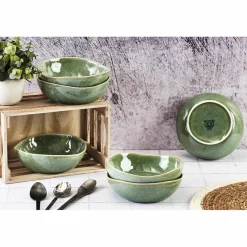 6 Bols en Grès Magma verts - D.18.5 cm