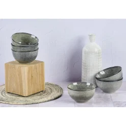 6 Bols en Grès Zen gris/bleu - 50 cl