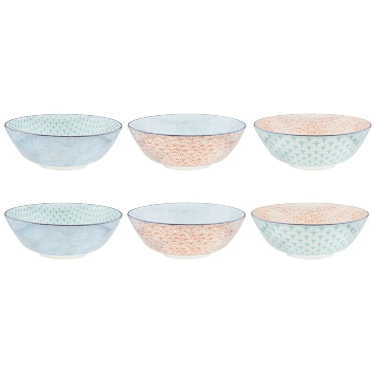 6 Bols Pattern Pastel rose pastel/bleu pastel/vert pastel - D.21 cm