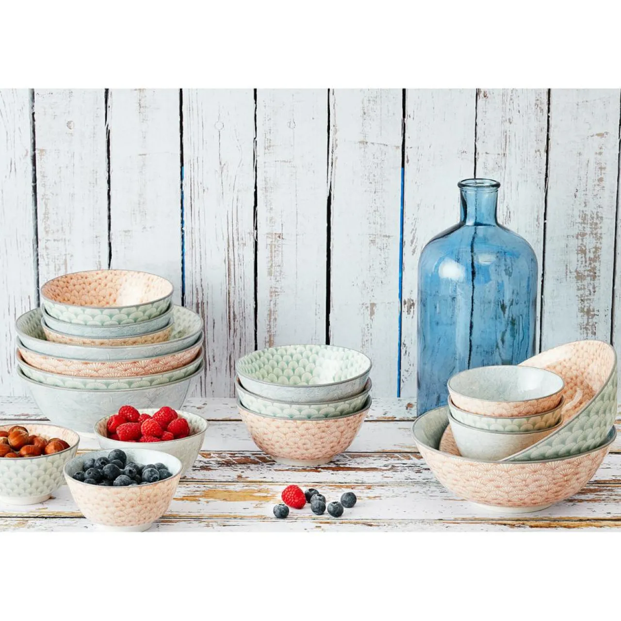 6 Bols Pattern Pastel rose pastel/bleu pastel/vert pastel - D.21 cm