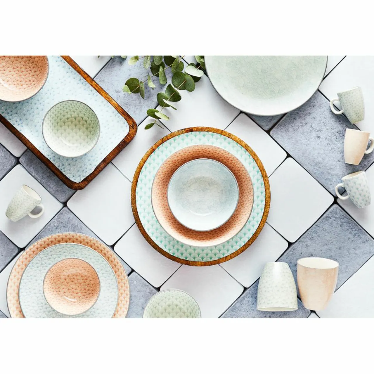 6 Bols Pattern Pastel rose pastel/bleu pastel/vert pastel - D.21 cm