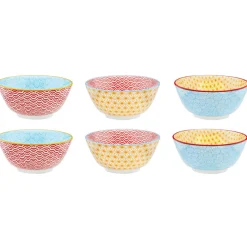 6 Bols petit-déjeuner Pattern Color bleu clair/rouge/jaune - D.15 cm