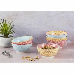 6 Bols petit-déjeuner Pattern Color bleu clair/rouge/jaune - D.15 cm