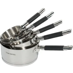 5 Casseroles induction inox argenté/noir - D.12/14/16/18/20 cm