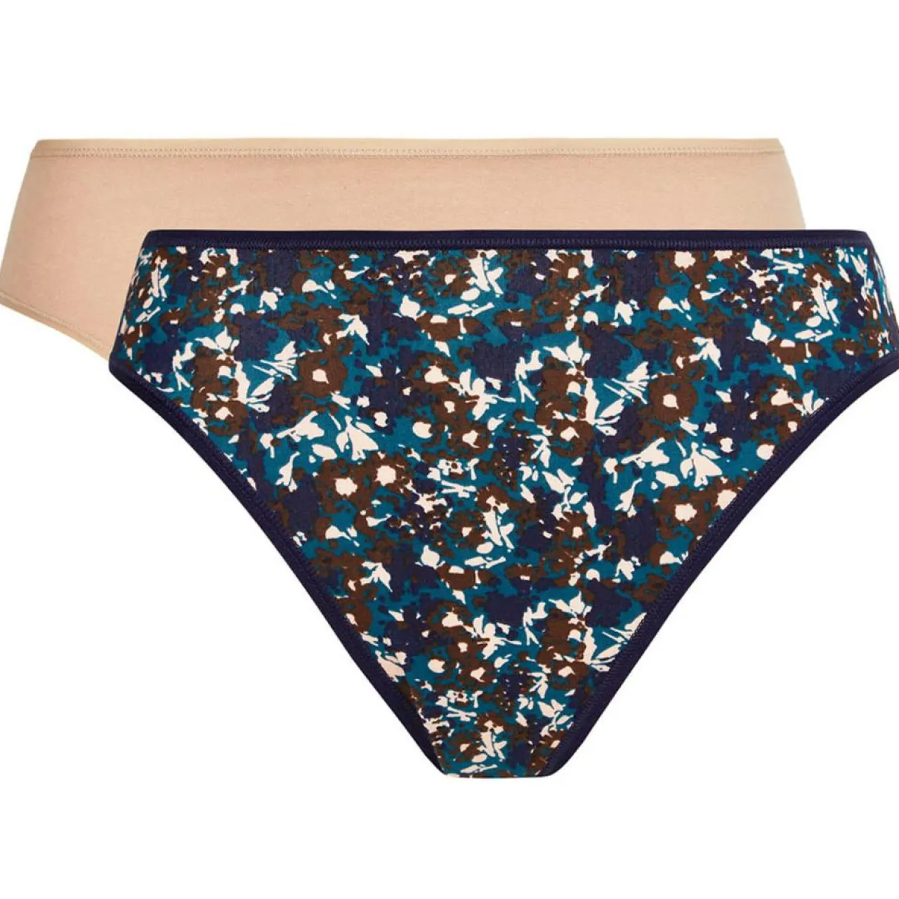 2 Culottes échancrées Essential Cotton imprimé floral beige/bleu