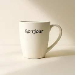 6 Mugs Bonjour 38ClEn Grès Blanc
