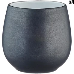 4 Mugs en Grès Gourmet blanc granité/noir onyx - 40 cL 8.5x8.5x9.5 cm