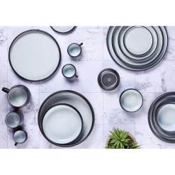 4 Mugs en Grès Gourmet blanc granité/noir onyx - 40 cL 8.5x8.5x9.5 cm