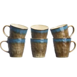 6 Mugs en Grès Island kaki/bleu - 40 cl