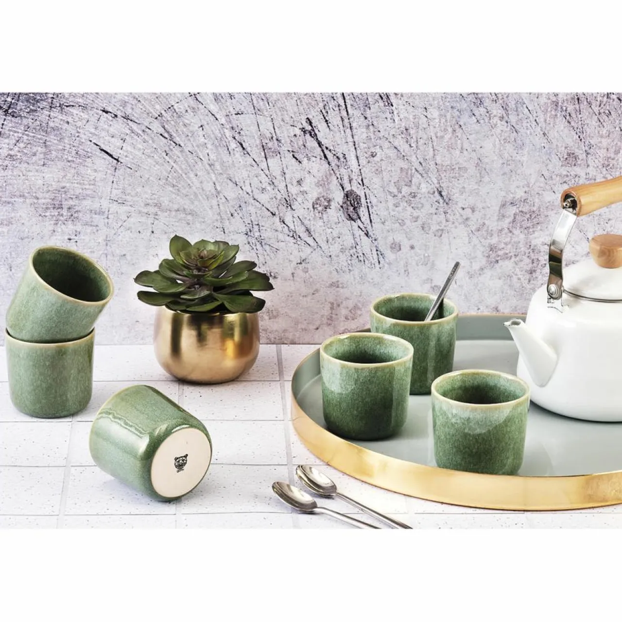 6 Mugs en Grès Magma verts - 20 cl