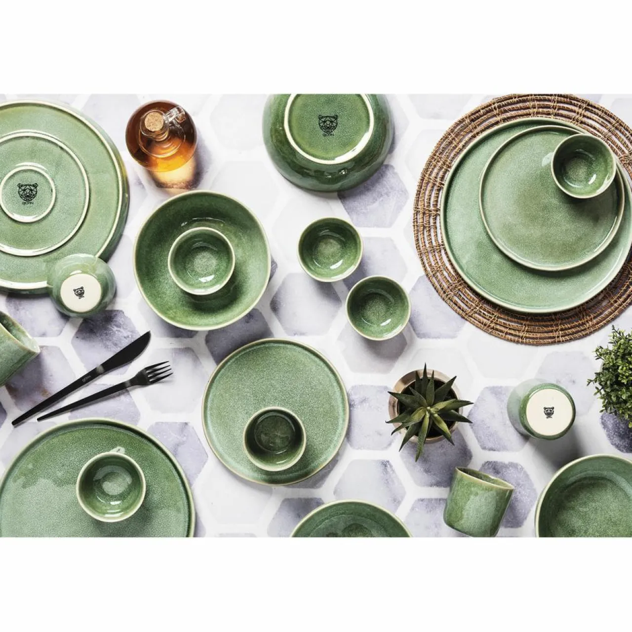 6 Mugs en Grès Magma verts - 20 cl