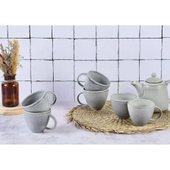 6 Mugs en Grès Stone gris clair - 25 cl