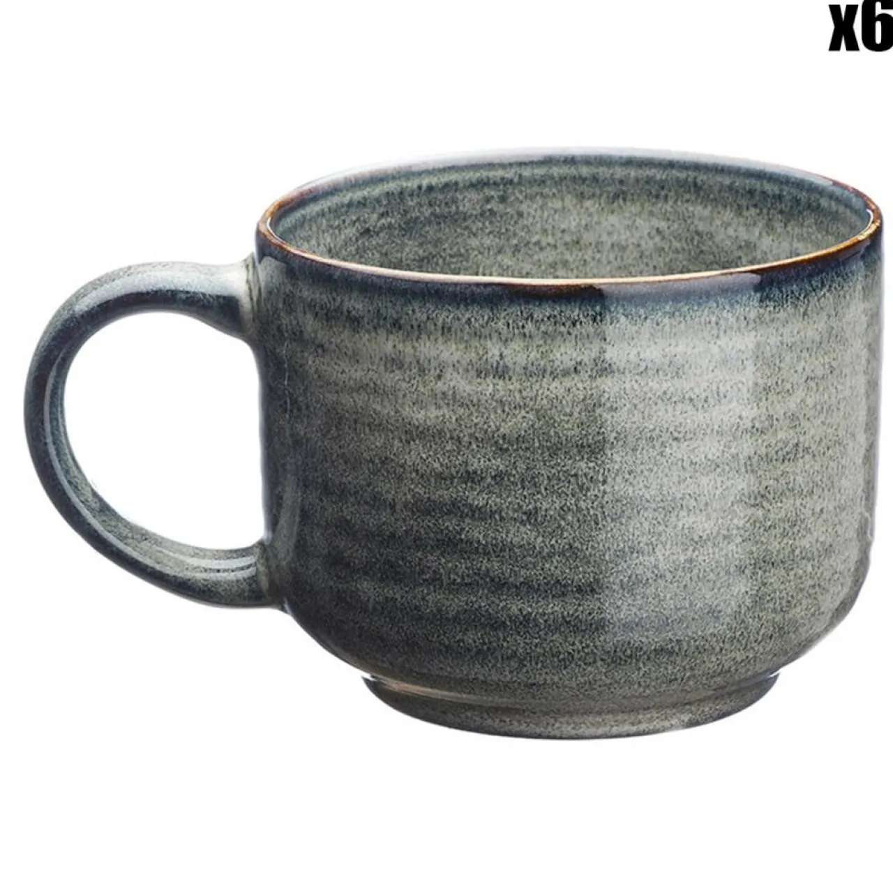 6 Mugs en Grès Zen gris/bleu - 40 cl