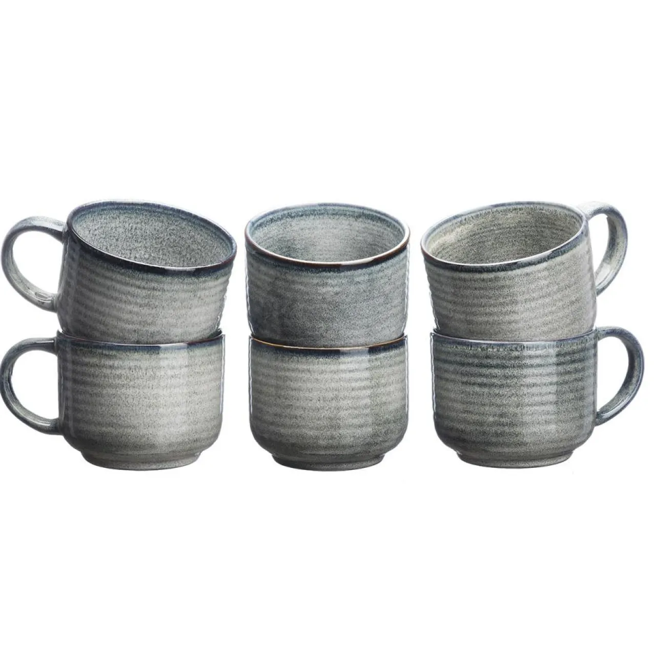 6 Mugs en Grès Zen gris/bleu - 40 cl