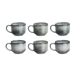 6 Mugs en Grès Zen gris/bleu - 40 cl