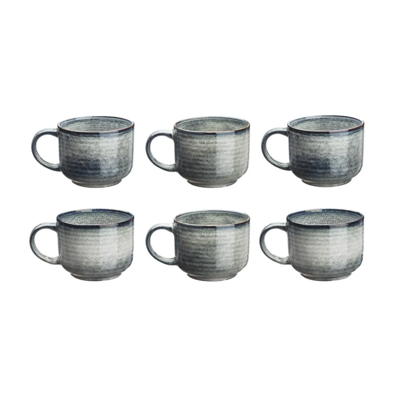 6 Mugs en Grès Zen gris/bleu - 40 cl