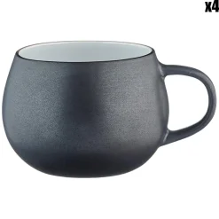 4 Mugs Gourmets blanc granité/noir onyx - 70 cL
