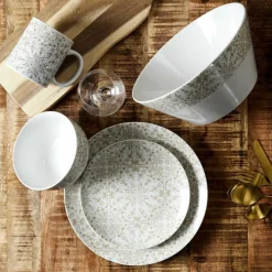 2 Mugs motif faïence blanc/taupe - 12.5x9.2x8 cm