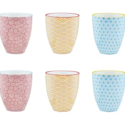 6 Mugs Pattern Color bleu clair/rouge/jaune - 30 cl