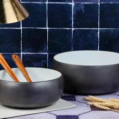 2 Saladiers en Grès Gourmet blanc granité/noir onyx - 40.5x40.5x20.5 cm