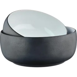 2 Saladiers en Grès Gourmet blanc granité/noir onyx - 40.5x40.5x20.5 cm