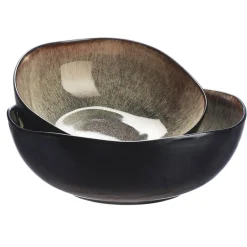 2 Saladiers en Grès Iris beige/marron - 24x8.5/28.5x10 cm