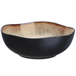 2 Saladiers en Grès Iris beige/marron - 24x8.5/28.5x10 cm