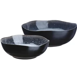 2 Saladiers en Grès Iris bleu foncé - 24x8.5/28.5x10 cm