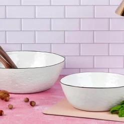 2 Saladiers en Grès Pure blanc neige - 38x16.5x39 cm