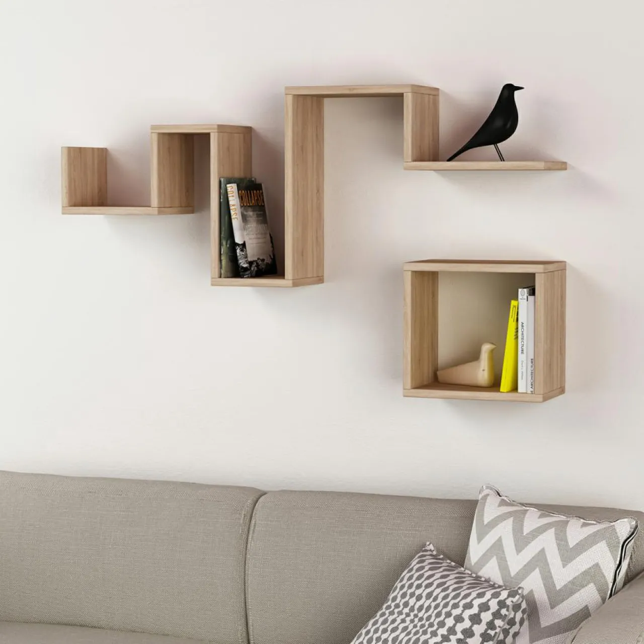 2 Étagères follow chêne - 48x116x48 cm