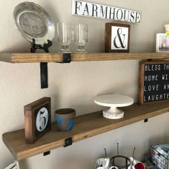 2 Étagères murales noyer noires - 60x16x14 cm