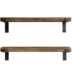 2 Étagères murales noyer noires - 60x16x14 cm