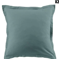 2 Taies d'oreiller 100% Coton unies bleu canard