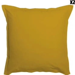 2 Taies d'oreiller 100% Coton unies safran