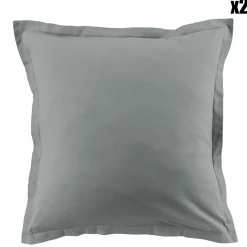 2 Taies d'oreiller en coton unies silver