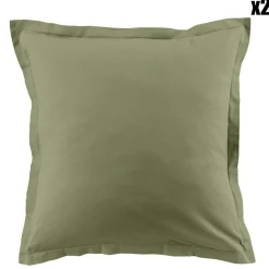2 Taies d'oreiller en coton unies verveine