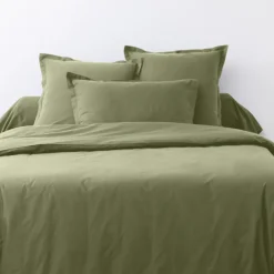 2 Taies d'oreiller en coton unies verveine